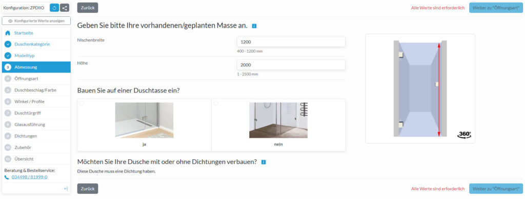 Abmessungen festlegen